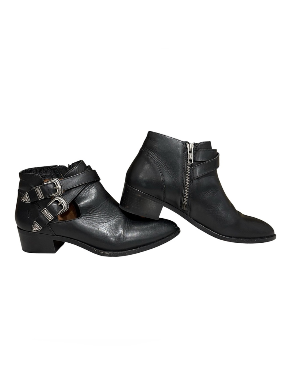 FRYE Women's Black Leather Almond Toe Ankle Booties Zip US 8.5